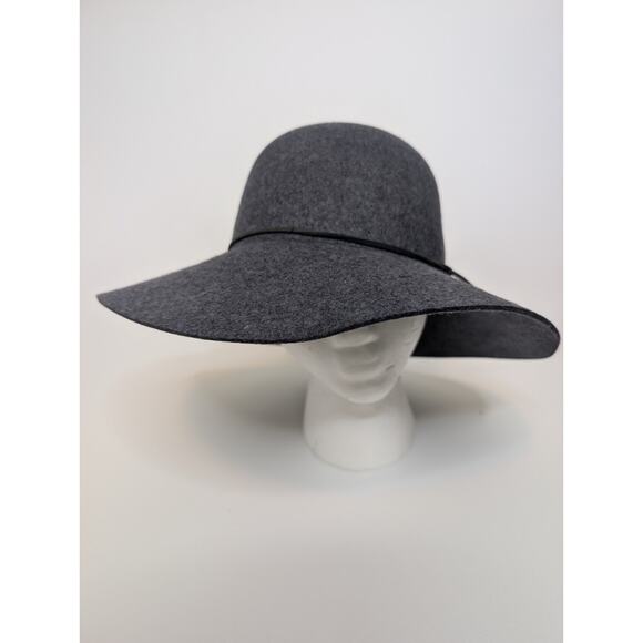 Phenix Wide-Brimmed Wool Floppy Hat W/ Leather Strap Fedora Charcoal Gray - Picture 2 of 6